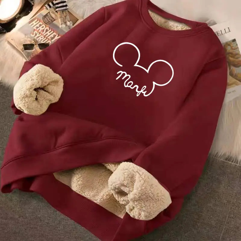 Cartoon O Neck Velvet Cashmere Sweatshirt