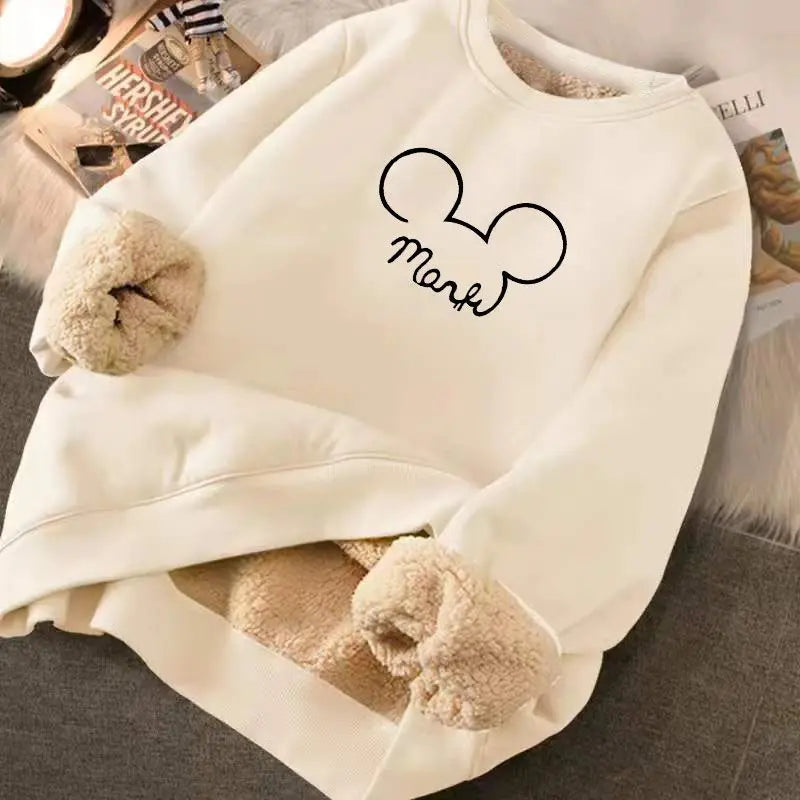 Cartoon O Neck Velvet Cashmere Sweatshirt