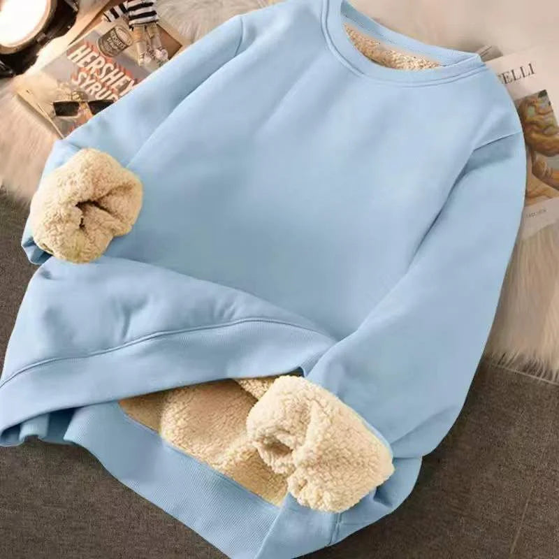 Cartoon O Neck Velvet Cashmere Sweatshirt