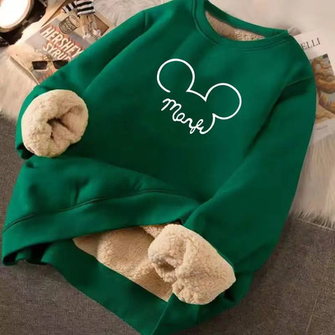 Cartoon O Neck Velvet Cashmere Sweatshirt